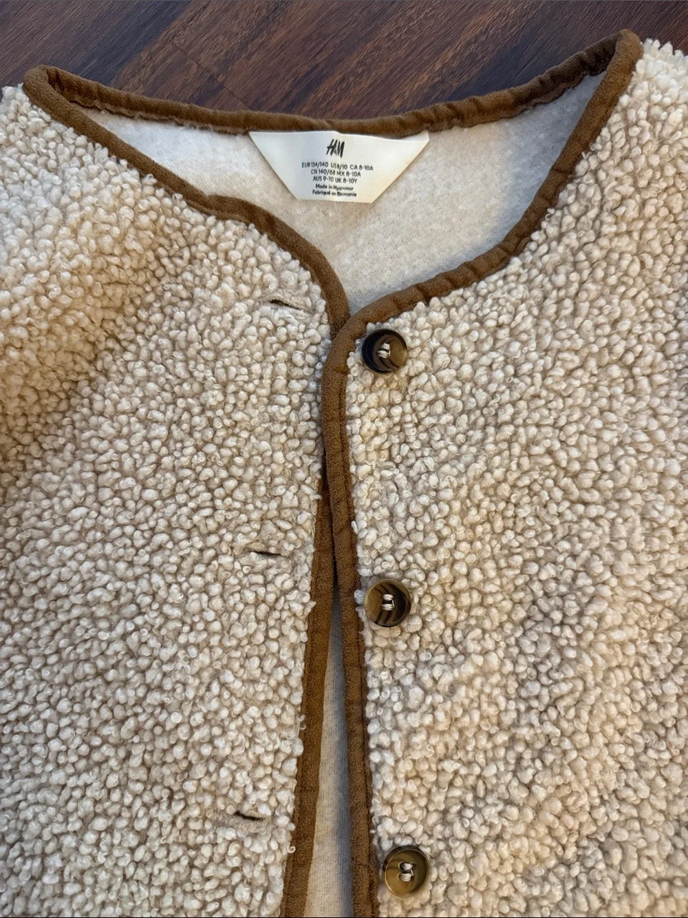 H&M Cream Sherpa Jacket with Brown Trim